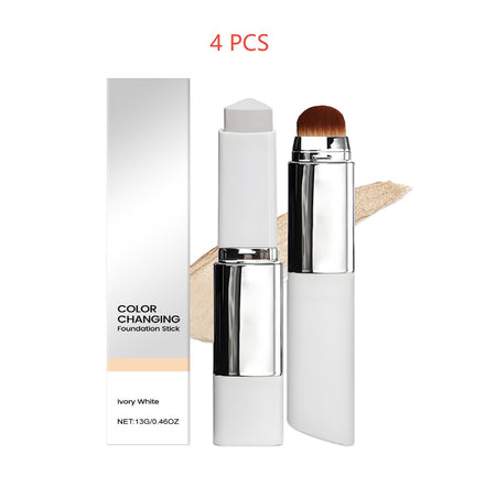 2-in-1 Color-Changing Foundation Stick Clear And Non-stuck Powder Daily External Foundation in shade Ivory White 4pcs