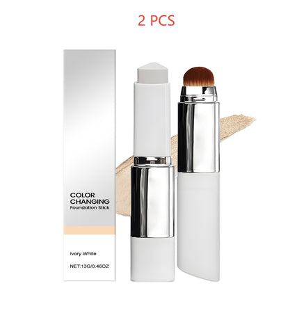 2-in-1 Color-Changing Foundation Stick Clear And Non-stuck Powder Daily External Foundation in shade Ivory White 2pcs