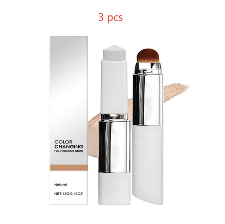 2-in-1 Color-Changing Foundation Stick Clear And Non-stuck Powder Daily External Foundation in shade Natural 3pcs