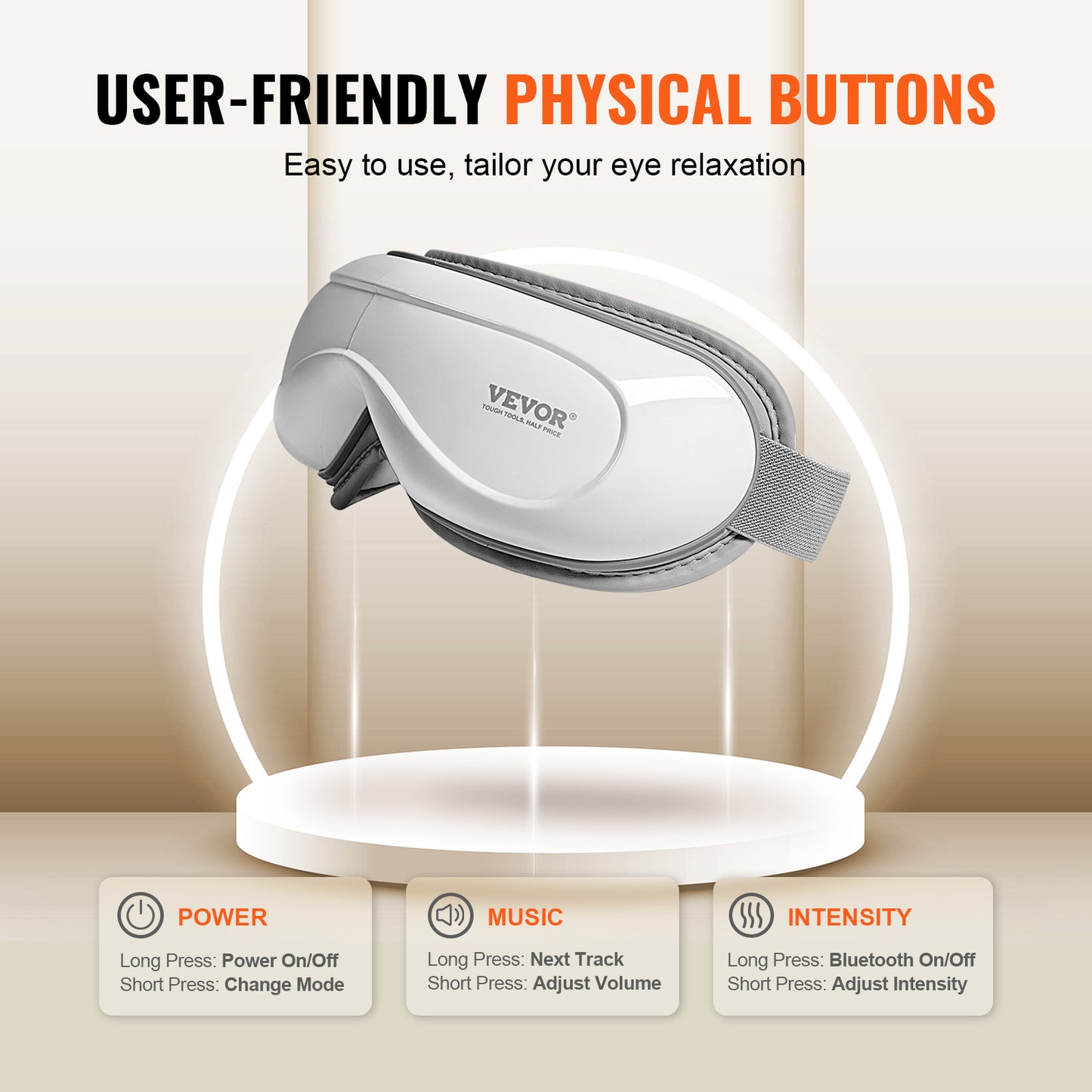 Heated eye massager shown from the side, showing the adjustable head strap