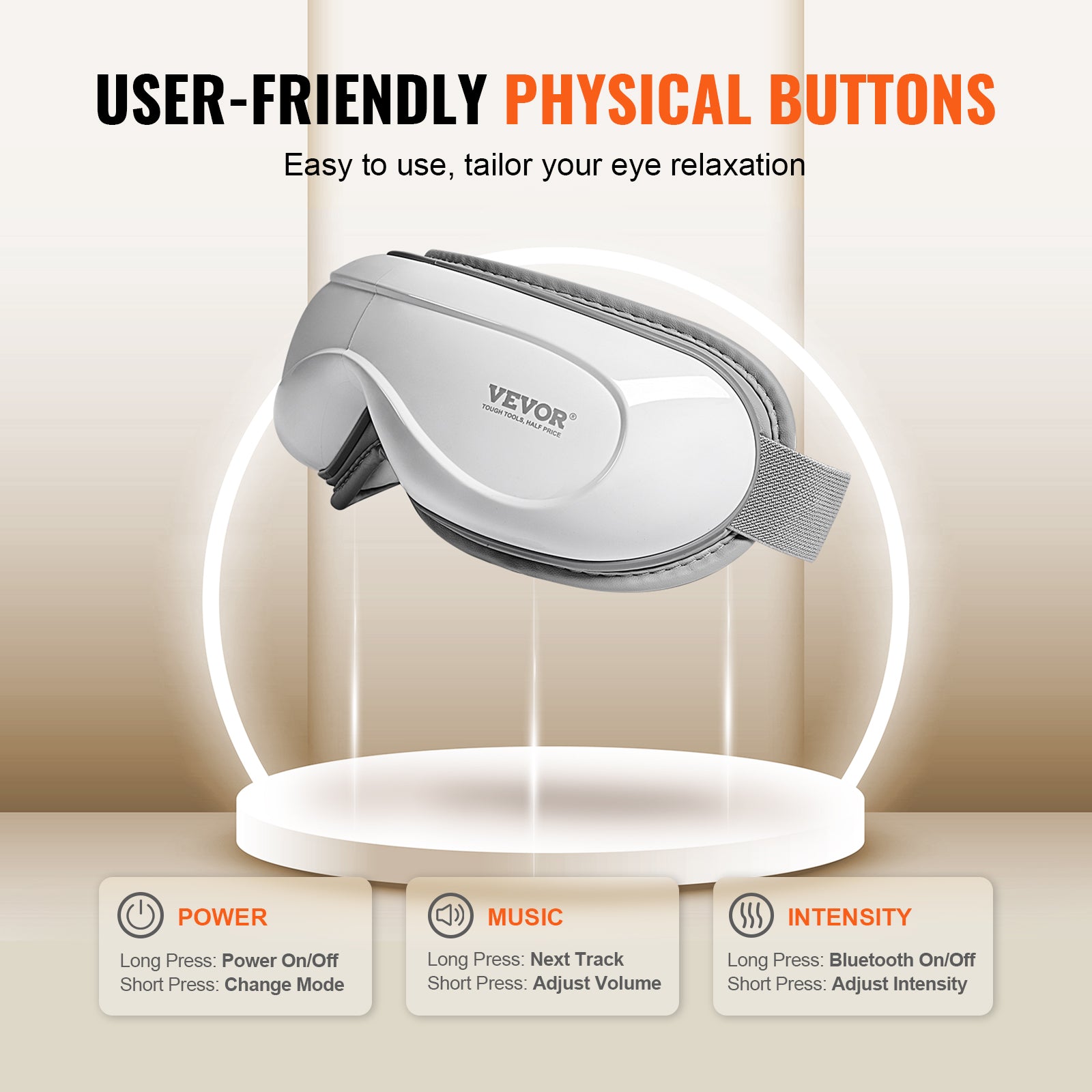 Heated eye massager shown from the side, showing the adjustable head strap
