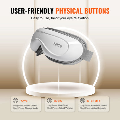 Heated eye massager shown from the side, showing the adjustable head strap