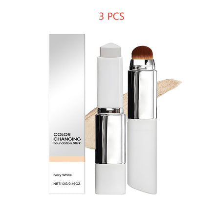 2-in-1 Color-Changing Foundation Stick Clear And Non-stuck Powder Daily External Foundation in shade Ivory White 3pcs