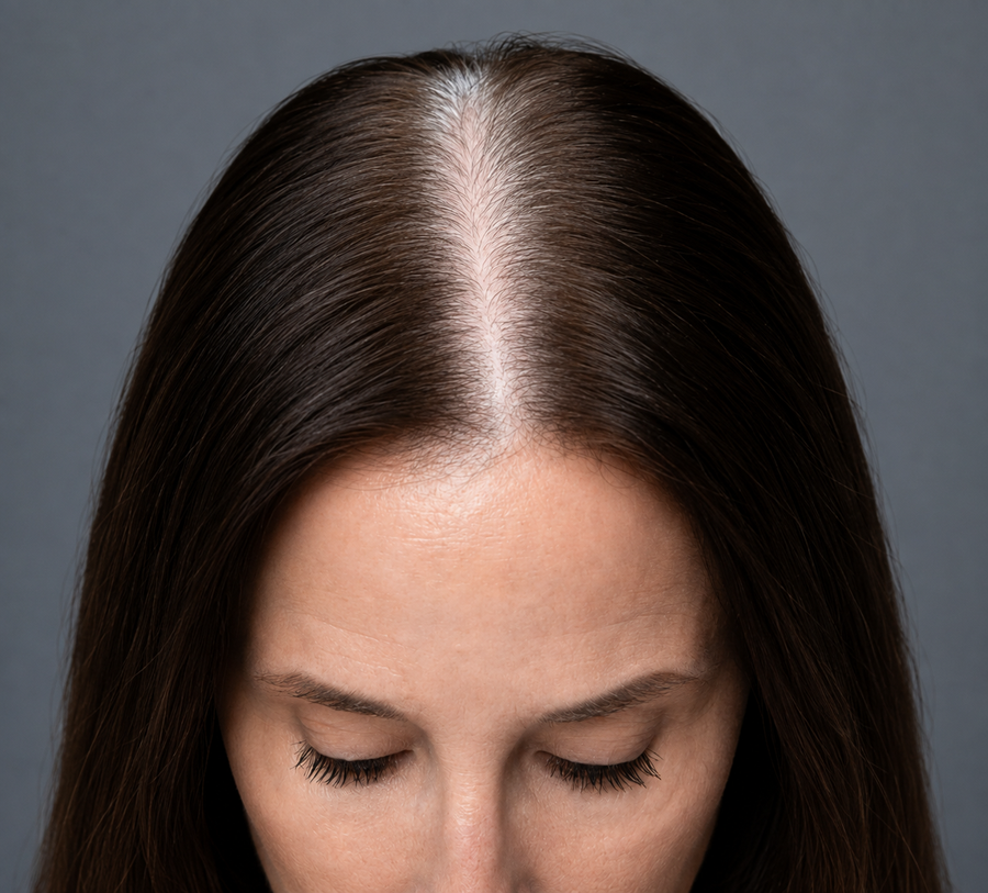 Hairline before the shading powder, with scalp visible through sparse-looking hair