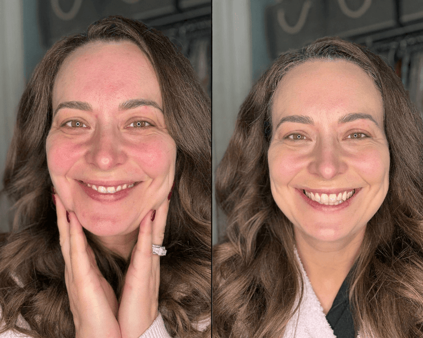 Blending the foundation with the built-in brush