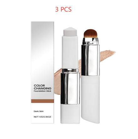2-in-1 Color-Changing Foundation Stick Clear And Non-stuck Powder Daily External Foundation in shade Deep Flesh 3pcs