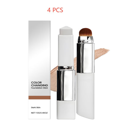 2-in-1 Color-Changing Foundation Stick Clear And Non-stuck Powder Daily External Foundation in shade Deep Flesh 4pcs