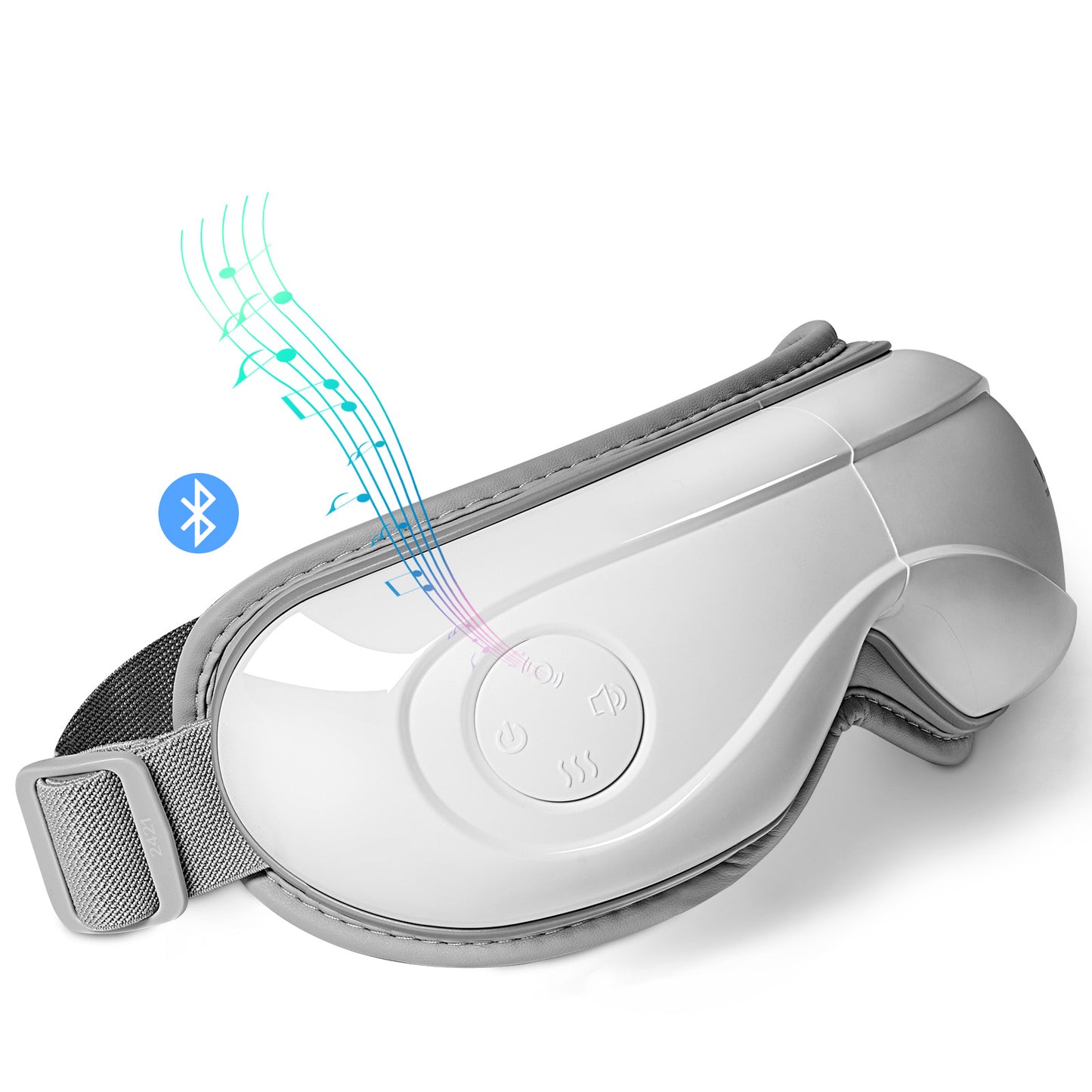 Interior view of the eye massager showing the soft heating pads and massage nodes