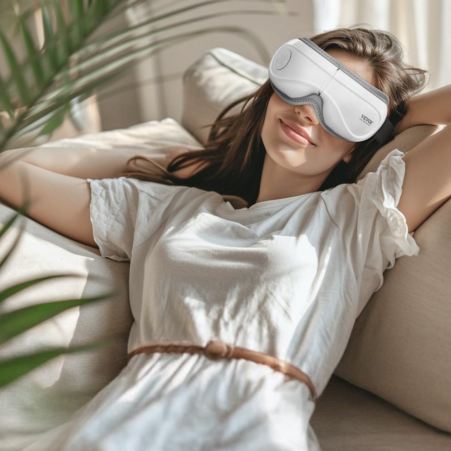 Eye massager folded at the 180 degree hinge for travel and storage