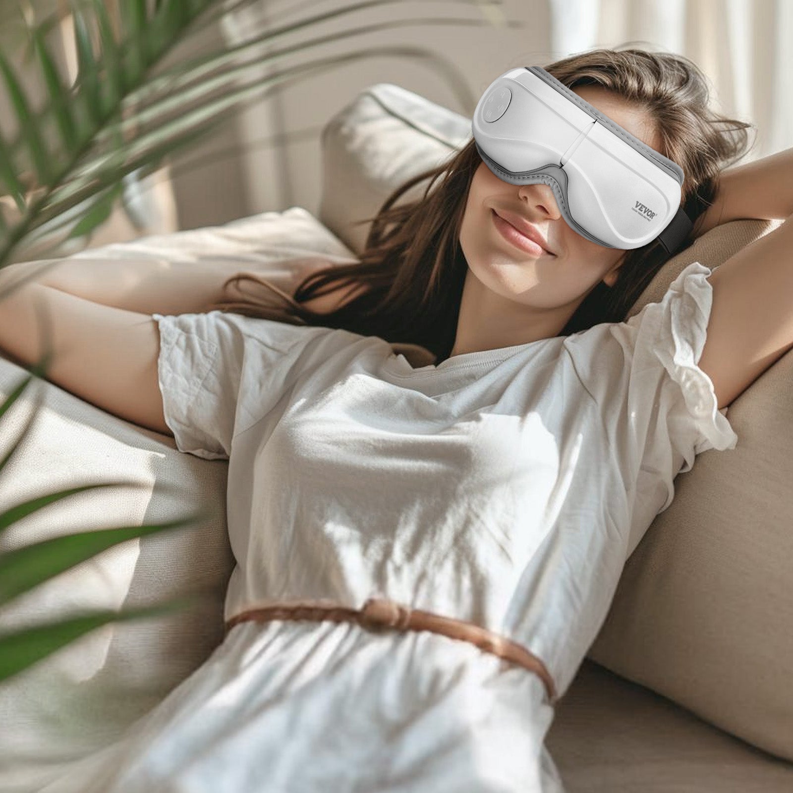 Eye massager folded at the 180 degree hinge for travel and storage